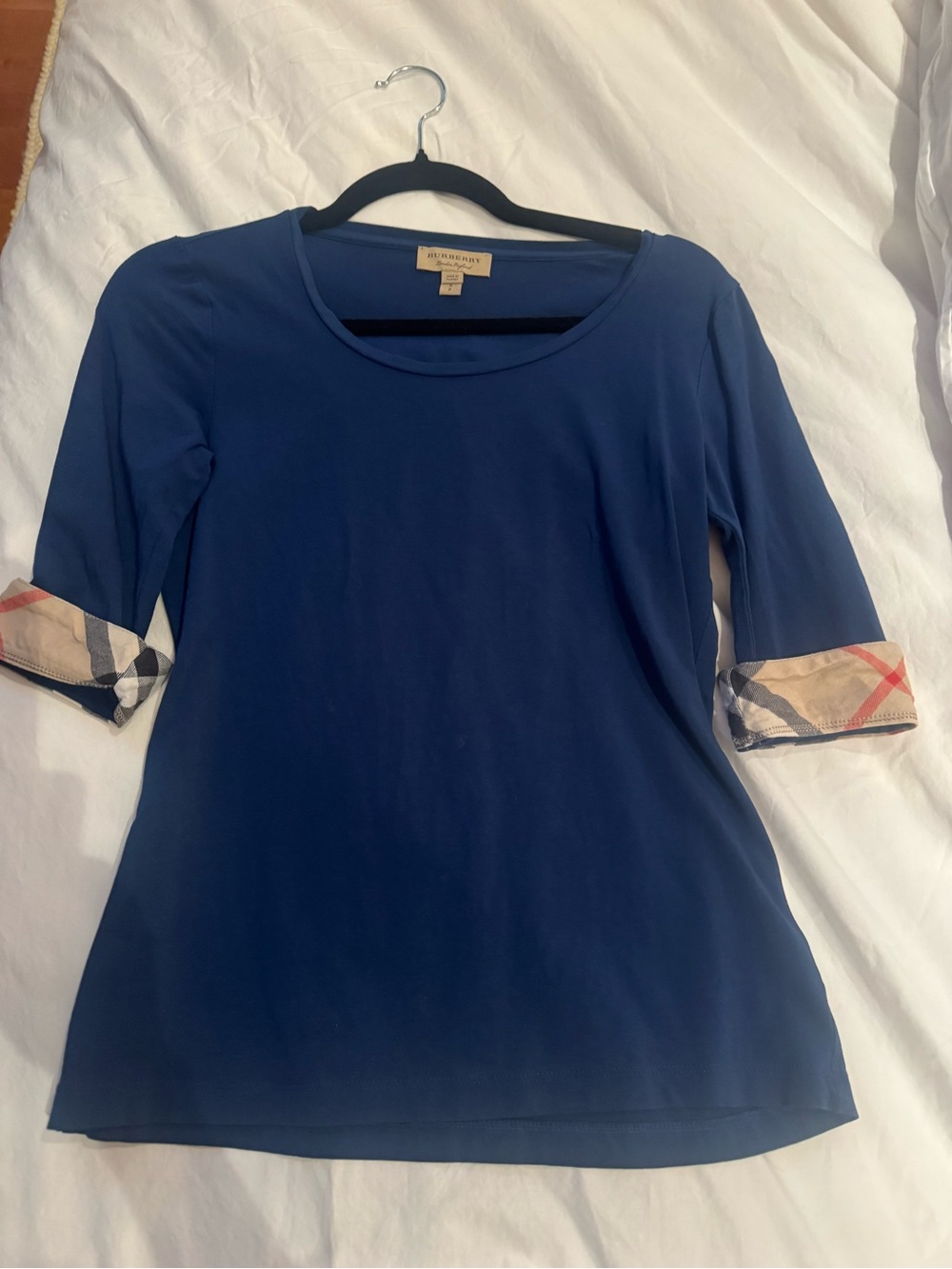 BURBERRY BRIT CUFF CHECK 3/4 SLEEVE SHIRT cotton color blue
